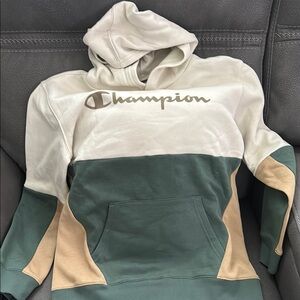 NWT Boys size Large Champion Colorblock Hoodie - Cream, Green, Tan